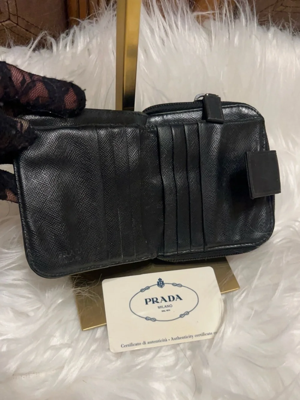 Prada Black Nylon Zip Around Compact Wallet with Triangle Logo